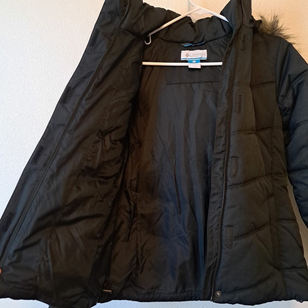 Columbia Womens Black Quilted Puffer Jacket Faux Fur Trim Hood Small RN69724 - Picture 6 of 7